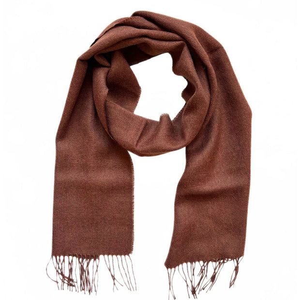 Solid color 100% Alpaca Fiber Fringed Scarf in Burnt Orange