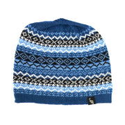 Patterned 100% Baby Alpaca Knitted Beanie Hat in blue hues