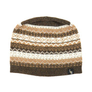 Patterned 100% Baby Alpaca Knitted Beanie Hat in brown