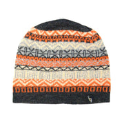 Patterned 100% Baby Alpaca Knitted Beanie Hat in charcoal and orange