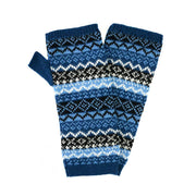 Patterned 100% Baby Alpaca Knit Arm Warmers in blue hues