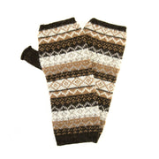Patterned 100% Baby Alpaca Knit Arm Warmers in brown tones