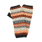 Patterned 100% Baby Alpaca Knit Arm Warmers in charcoal and orange
