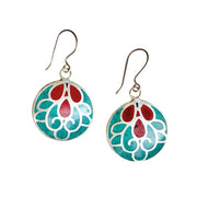 Mayura Teal & Red Dangle Earrings on white background