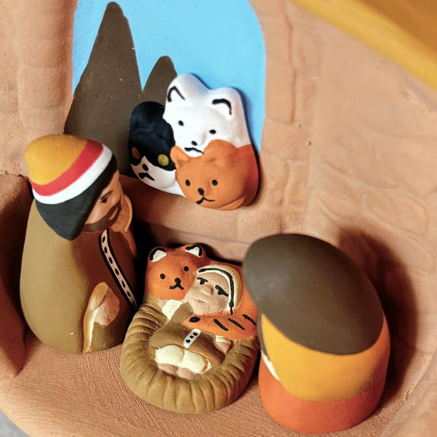 Hand-painted Cat Lover's Ceramic Nativity closeup detail