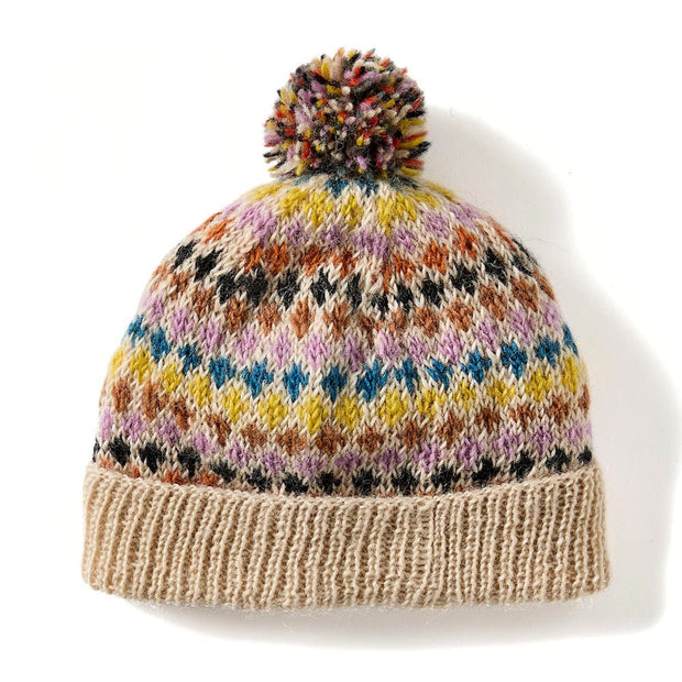 Diamond Remnant Knit Pom Hat with polar fleece lining