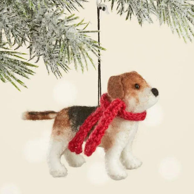 Felt Beagle with Red Scarf Ornament styled