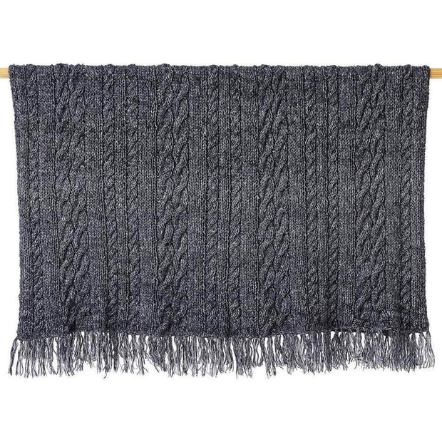 Handmade Chunky Cable Knit Throw showing pattern and fringes