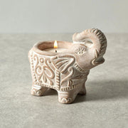 Tiny Terracotta Elephant Tea Light Holder with votive candle