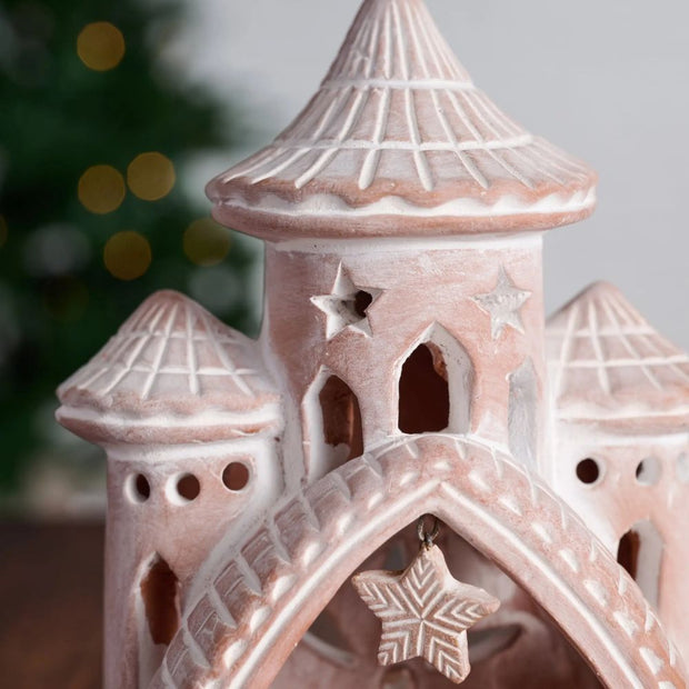 Mahal Palace Terracotta Nativity 6-piece Set close-up of the three spires