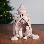 Mahal Palace Terracotta Nativity 6-piece Set against a festive background
