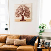 Tree of Life Jute Wall Hanging on living room wall