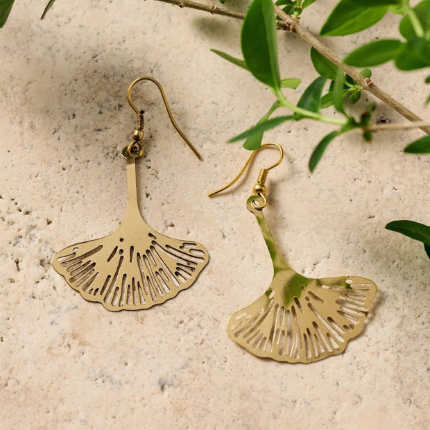 Gold-tone Ginkgo Leaf Dangle Earrings styled
