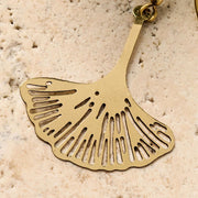 Gold-tone Ginkgo Leaf Dangle Earrings close-up detail