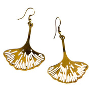 Gold-tone Ginkgo Leaf Dangle Earrings on white background