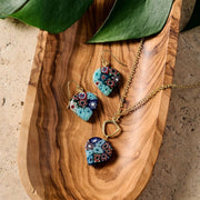 Heart Shaped Raza Murano Millefiori Pendant Necklace styled with matching earrings