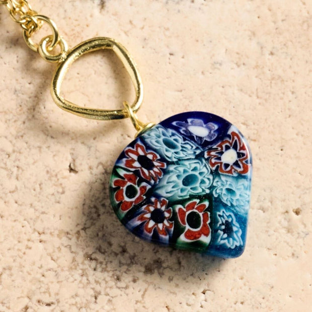Heart Shaped Raza Murano Millefiori Pendant Necklace close-up detail