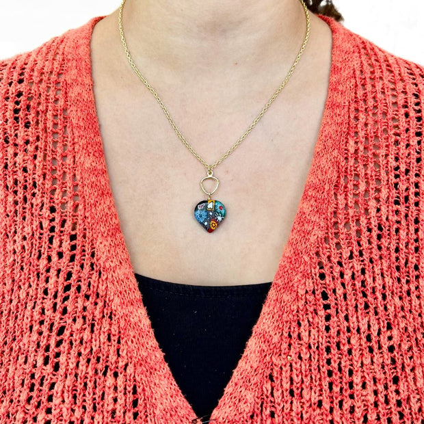 Heart Shaped Raza Murano Millefiori Pendant Necklace on model