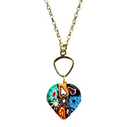 Heart Shaped Raza Murano Millefiori Pendant Necklace on white background