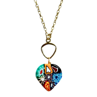 Heart Shaped Raza Murano Millefiori Pendant Necklace on white background