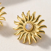 Sunburst Moonstone Post Earrings close-up detail