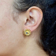 Sunburst Moonstone Post Earrings on model