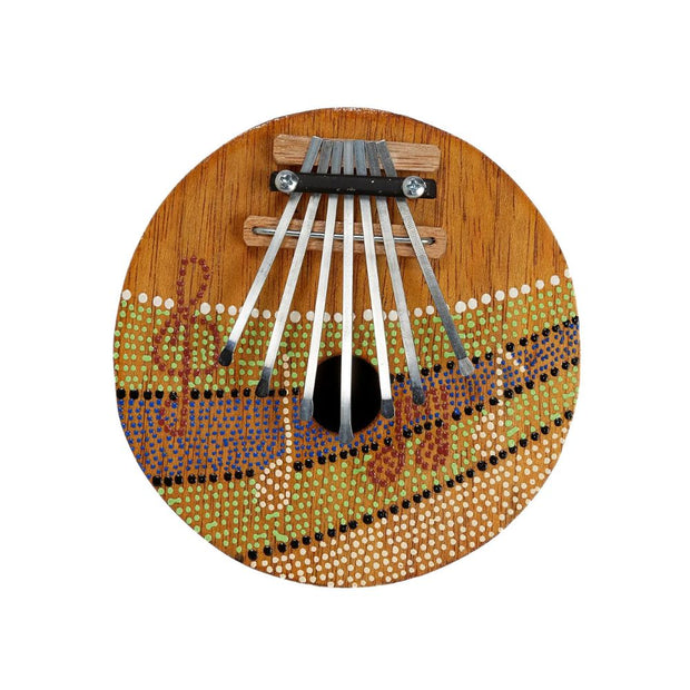 Summer Groove Coconut Shell Thumb Piano showing hand-painted musical notes