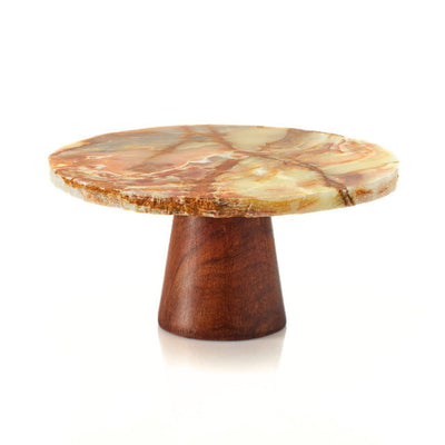 Rough-Edge Quality Natural Onyx and Wood Cake Stand