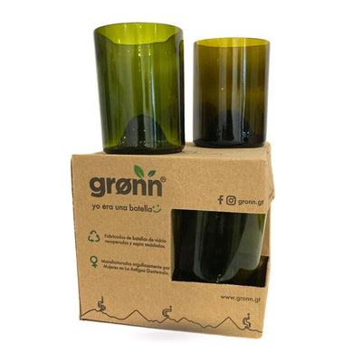 Set of Four Upcycled Glass Bottle Drinkware - Green 11oz glasses
