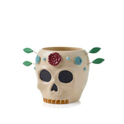 Flowering Sugar Skull Clay Planter front view