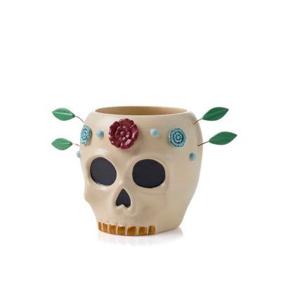 Flowering Sugar Skull Clay Planter front view