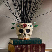 Flowering Sugar Skull Clay Planter lifestyle