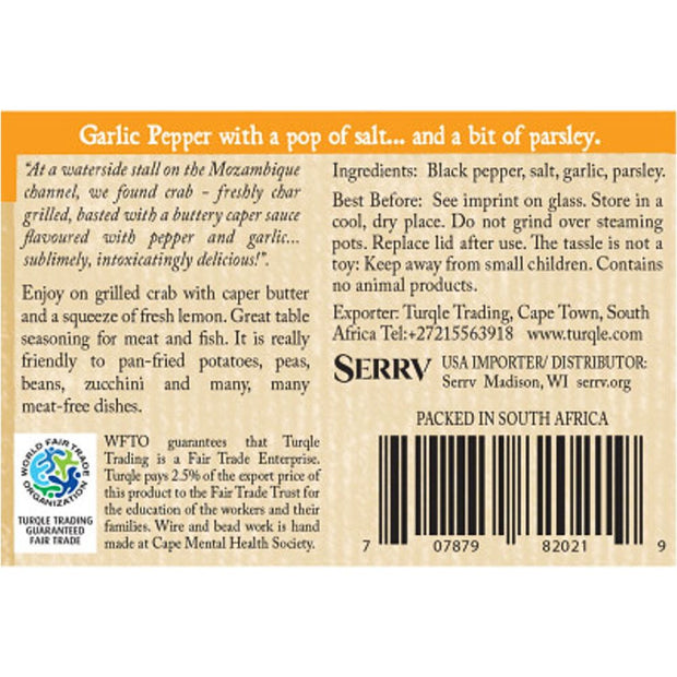 Garlic Pepper Spice Blend back of label with ingredients
