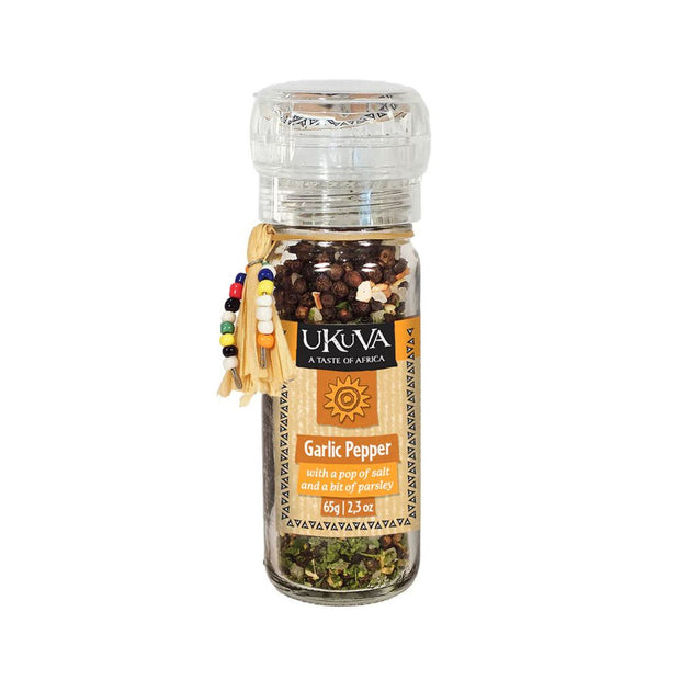 Garlic Pepper Spice Blend in a bottle with Built-in Grinder