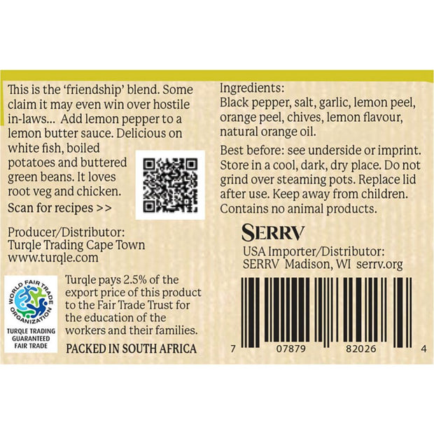 Lemon Pepper Spice Friendship Blend back of label with ingredients