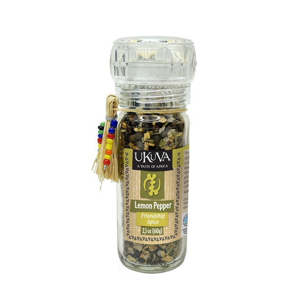 Lemon Pepper Spice Blend in a bottle with Built-in Grinder