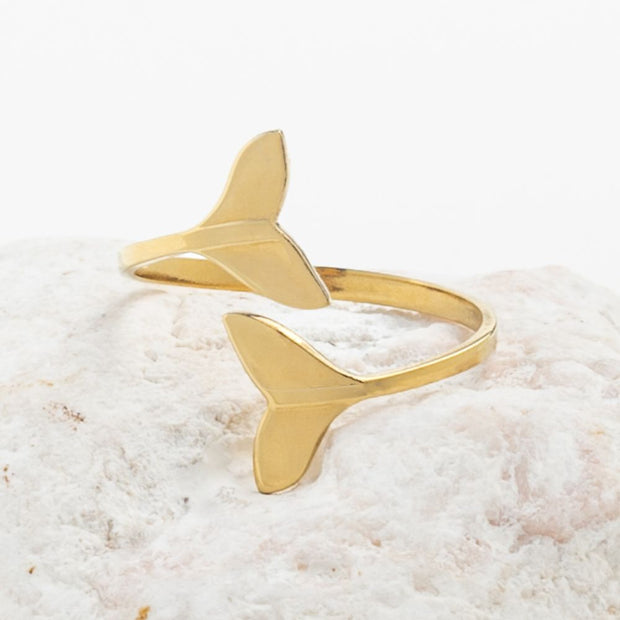 Whale Tale Adjustable Wrap Ring in Gold closeup