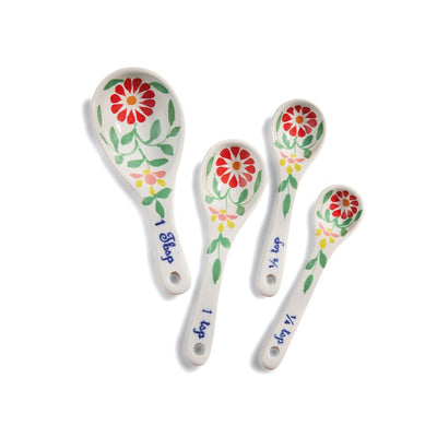 Set of Four Sang Hoa Floral Ceramic Measuring Spoons