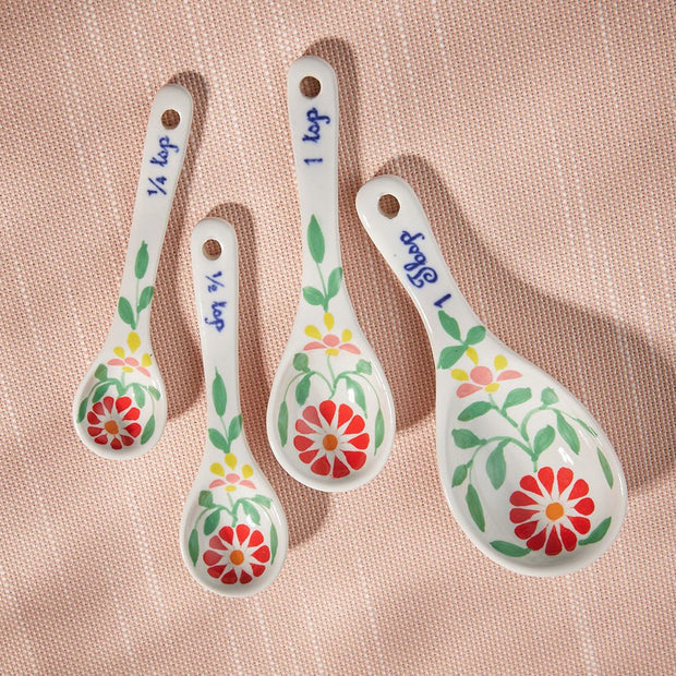 Set of Four Sang Hoa Floral Ceramic Measuring Spoons styled