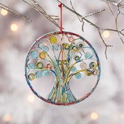 Recycled Paper Quilled Tree of Life Ornament with festive background
