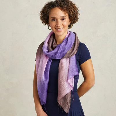 Multitone Ombre Viscose Silk Scarf on model