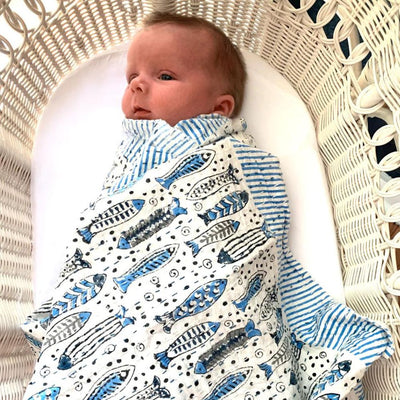 Block Printed Kantha Baby Quilt - Allover Fish lifestyle