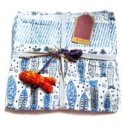 Block Printed Kantha Baby Quilt - Allover Fish packaging