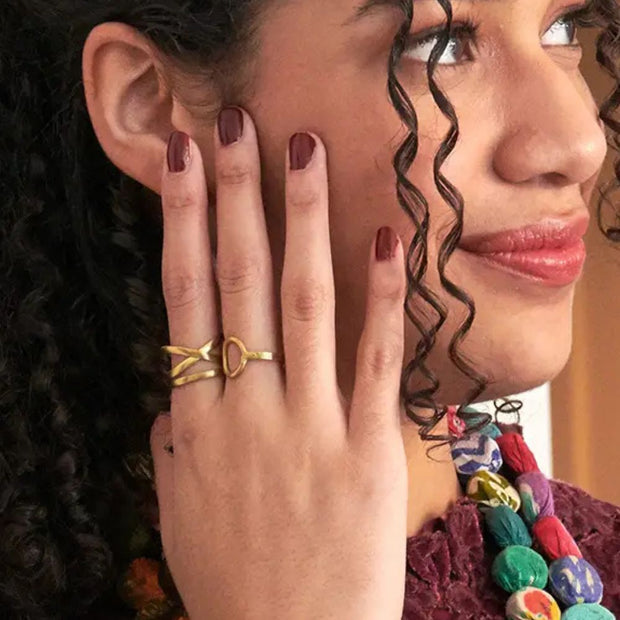 Gold-tone Petite Circle Adjustable Ring on model