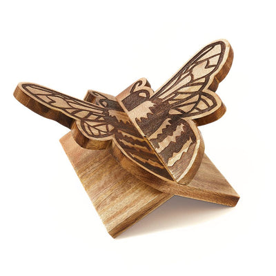 Mango Wood Open Book Stand Holder with a Bee Design assembled