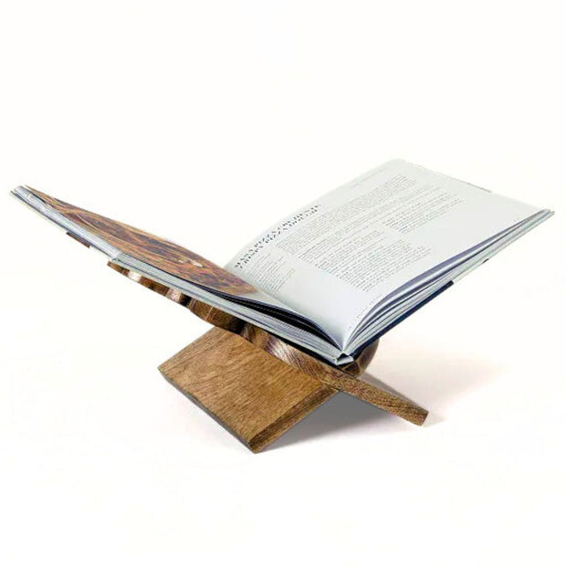 Mango Wood Open Book Stand Holder with a Bee Design with a recipe book