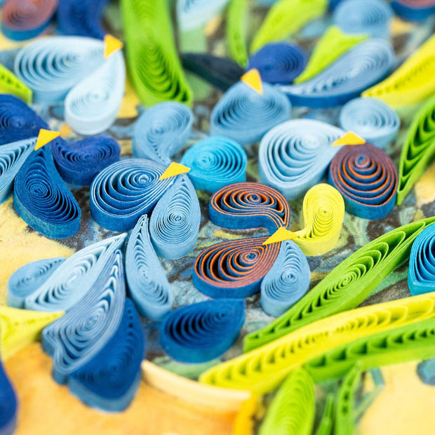 Quilled Greeting Card depicting Vincent Van Gogh's Masterpiece "Irises" showing close-up detail