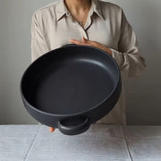 Stoneware Large Serving Plate with Handles Matte Black held by model