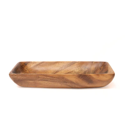 Acacia Wood Rectangular Bowl Tray side view