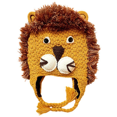 Adult Hand-knit Animal Face Hat - Lion